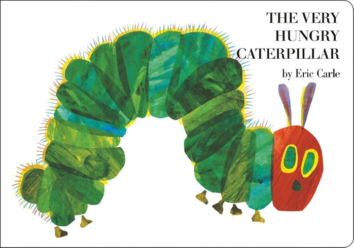 A book cover of a very hungry caterpillar Description automatically generated