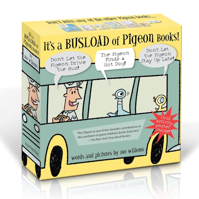 A box with a cartoon bus on it Description automatically generated